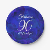 Elegant Royal Blue 90 en Nonstop Birthday Party Papieren Bordje (Voorkant)