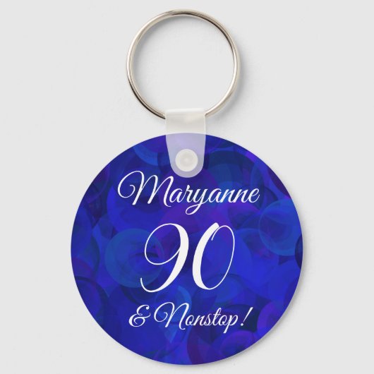 Elegant Royal Blue 90 en Nonstop Birthday Party Sleutelhanger (Voorkant)