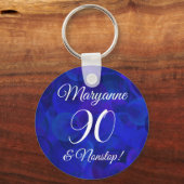Elegant Royal Blue 90 en Nonstop Birthday Party Sleutelhanger (Voorkant)