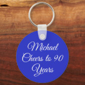 Elegant Royal Blue 90th Birthday Keychain (Achterkant)