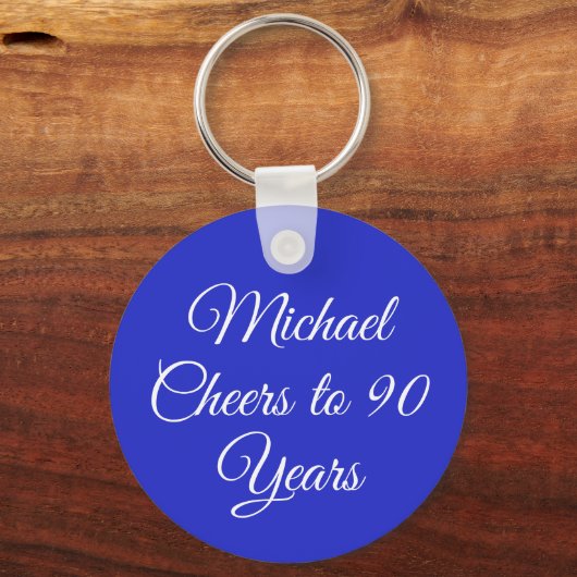 Elegant Royal Blue 90th Birthday Keychain (Voorkant)