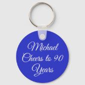 Elegant Royal Blue 90th Birthday Keychain (Achterkant)