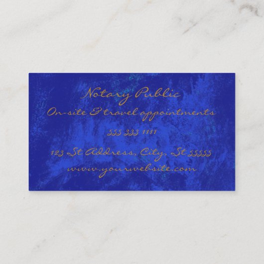 Elegant Royal Blue Abstract Gold Monogram Notary Visitekaartje (Achterkant)