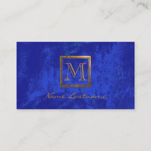 Elegant Royal Blue Abstract Gold Monogram Notary Visitekaartje (Voorkant)