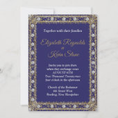 Elegant royal blue and gold bruiloft Invitation Kaart (Voorkant)