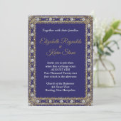Elegant royal blue and gold bruiloft Invitation Kaart (Staand voorkant)