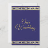 Elegant royal blue and gold bruiloft Invitation Kaart (Achterkant)