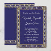 Elegant royal blue and gold bruiloft Invitation Kaart (Voorkant / Achterkant)