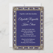 Elegant royal blue and gold bruiloft Invitation