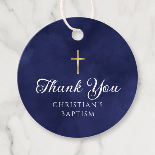 Elegant Royal Blue Baptism Boy Hartelijk dank Bedankjes Labels (Voorkant)