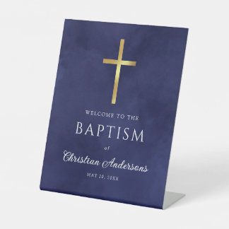 Elegant Royal Blue Baptism Boy Welkomstteken Reclamebord Met Voetstuk
