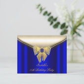 Elegant Royal Blue beige Gold Birthday Party 2 Kaart (Staand voorkant)