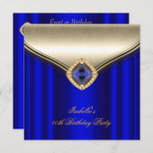 Elegant Royal Blue Beige Gold Birthday Party Kaart (Voorkant / Achterkant)