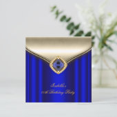 Elegant Royal Blue Beige Gold Birthday Party Kaart (Staand voorkant)