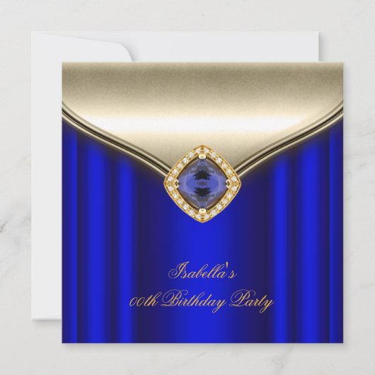 Elegant Royal Blue Beige Gold Birthday Party Kaart (Voorkant)