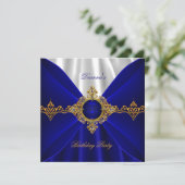 Elegant Royal Blue Birthday Gold Jewel White Kaart (Staand voorkant)