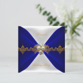 Elegant Royal Blue Birthday Gold Jewel White Kaart (Staand voorkant)