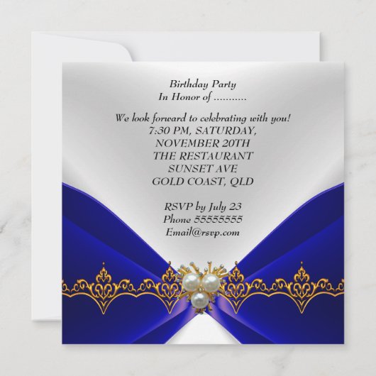 Elegant Royal Blue Birthday Gold Jewel White Kaart (Achterkant)
