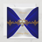 Elegant Royal Blue Birthday Gold Jewel White Kaart (Voorkant)