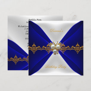 Elegant Royal Blue Birthday Gold Jewel White Kaart