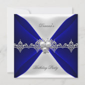 Elegant Royal Blue Birthday Jewel White Silk Kaart (Voorkant)