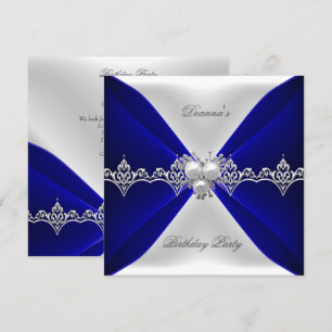 Elegant Royal Blue Birthday Jewel White Silk Kaart