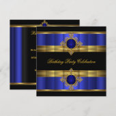 Elegant Royal Blue Black Birthday Kaart (Voorkant / Achterkant)