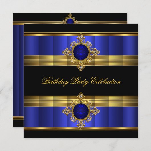 Elegant Royal Blue Black Birthday Kaart (Voorkant / Achterkant)