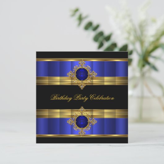 Elegant Royal Blue Black Birthday Kaart (Staand voorkant)