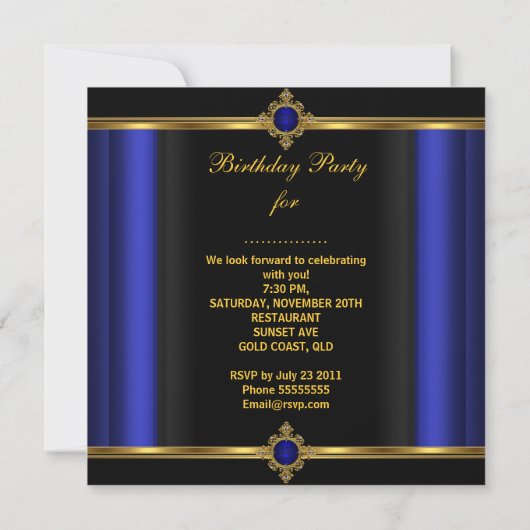 Elegant Royal Blue Black Birthday Kaart (Achterkant)