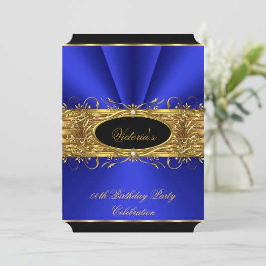 Elegant Royal Blue Black Birthday Party 2 Kaart (Staand voorkant)
