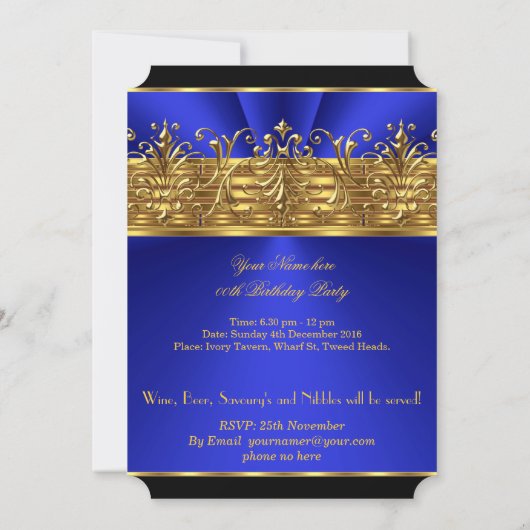 Elegant Royal Blue Black Birthday Party 2 Kaart (Achterkant)