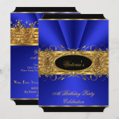 Elegant Royal Blue Black Birthday Party 2 Kaart (Voorkant / Achterkant)