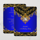 Elegant Royal Blue Black op Gold Birthday Party Kaart (Voorkant / Achterkant)