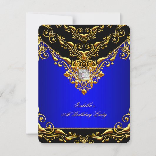 Elegant Royal Blue Black op Gold Birthday Party Kaart (Voorkant)