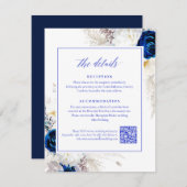 Elegant Royal Blue Bloemen Details RSVP QR Code Informatiekaartje (Voorkant / Achterkant)