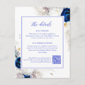 Elegant Royal Blue Bloemen Details RSVP QR Code Informatiekaartje (Voorkant)