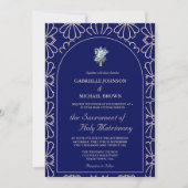 Elegant Royal Blue Bloemen Nuptial Mass Bruiloft Kaart (Voorkant)