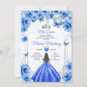 Elegant Royal Blue Bloemen Prinses Mis Quince Kaart (Voorkant)