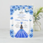 Elegant Royal Blue Bloemen Prinses Mis Quince Kaart (Staand voorkant)