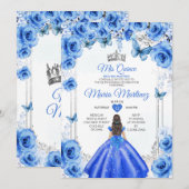 Elegant Royal Blue Bloemen Prinses Mis Quince Kaart (Voorkant / Achterkant)