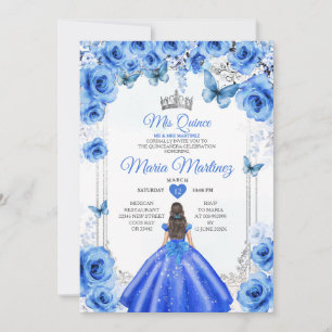 Elegant Royal Blue Bloemen Prinses Mis Quince Kaart