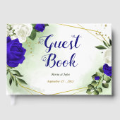 elegant royal blue bloems geometrisch bruiloft gastenboek (Voorkant)