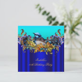 Elegant Royal Blue Bluebird Blauwgroen Gold Birthd Kaart (Staand voorkant)