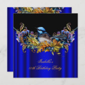 Elegant Royal Blue Bluebird Gold Birthday Kaart (Voorkant / Achterkant)