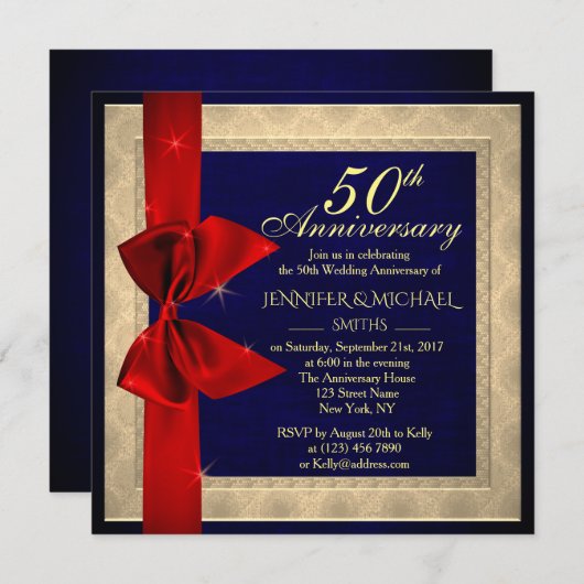 Elegant royal blue bruiloft Jubileum Invite Kaart (Voorkant / Achterkant)