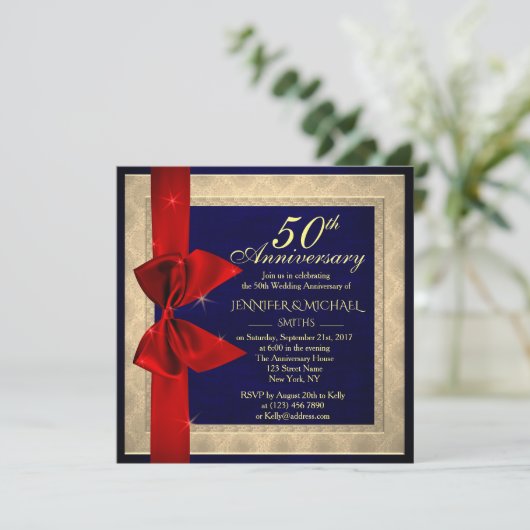 Elegant royal blue bruiloft Jubileum Invite Kaart (Staand voorkant)