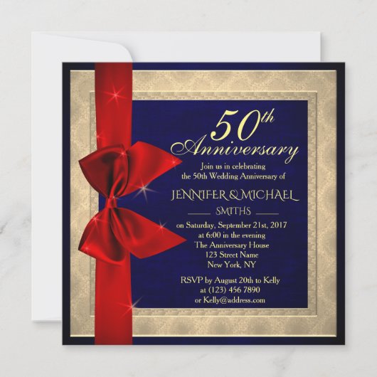 Elegant royal blue bruiloft Jubileum Invite Kaart (Voorkant)