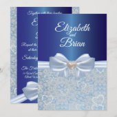 Elegant royal blue bruiloft Uitnodiging (Voorkant / Achterkant)