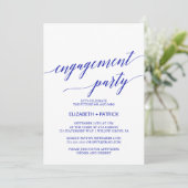 Elegant Royal Blue Calligraphy Engagement Party Kaart (Staand voorkant)